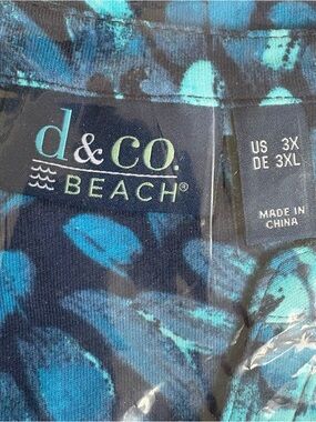 Denim & Co Beach 3X Blue Abstract Print Top NWT Plus Size Lightweight